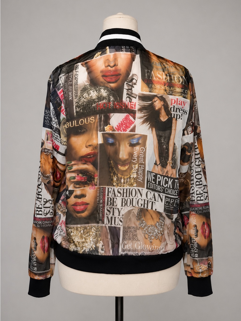 Blush Brown Multi Graphic Collage Bomber Jacket - Picture 4 of 14